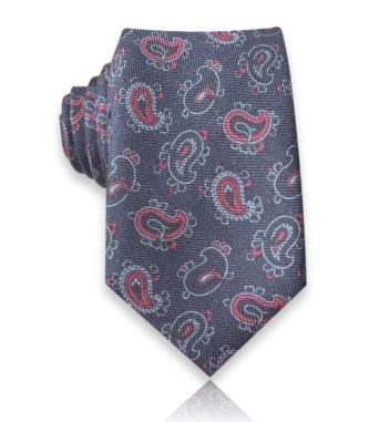 Premium ručno izrađena svilena uska kravata tamnoplave boje s bordo paisley uzorkom širine 5 cm.
